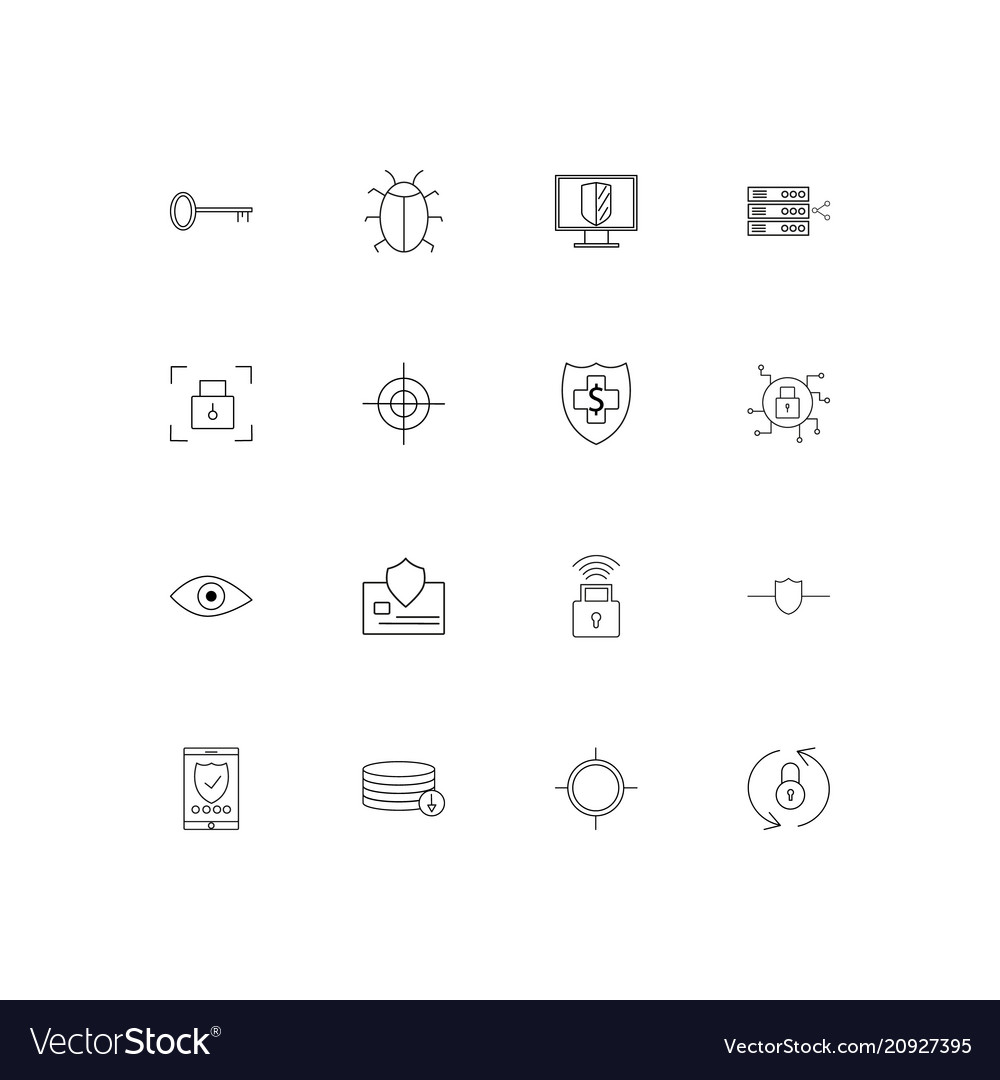 Internet security linear thin icons set outlined