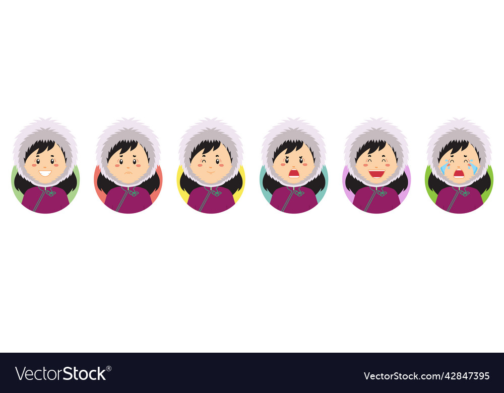 Mongolian avatar with various expression Vector Image