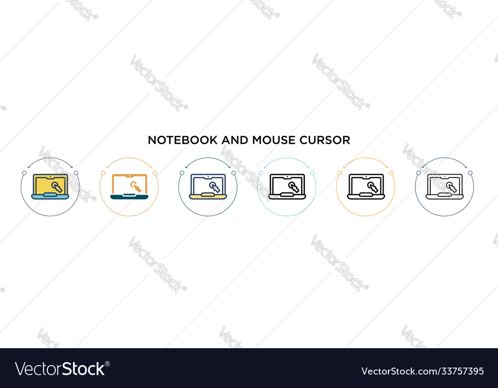 Notebook and mouse cursor icon in filled thin