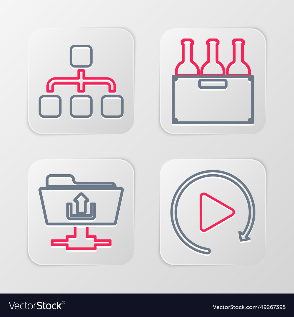 Set line video play button ftp folder upload vector image Set line video play button ftp folder upload