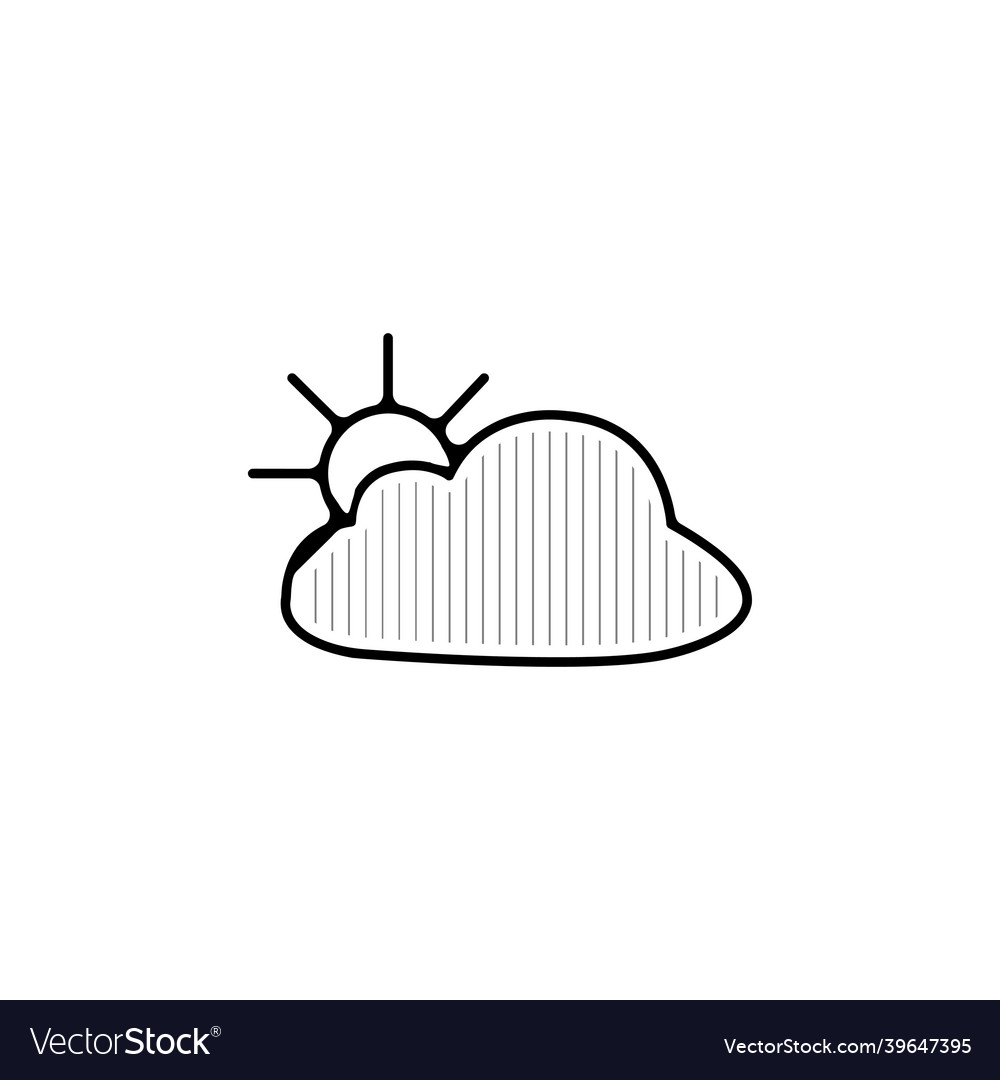 Sun behind the cloud thin line icon weather