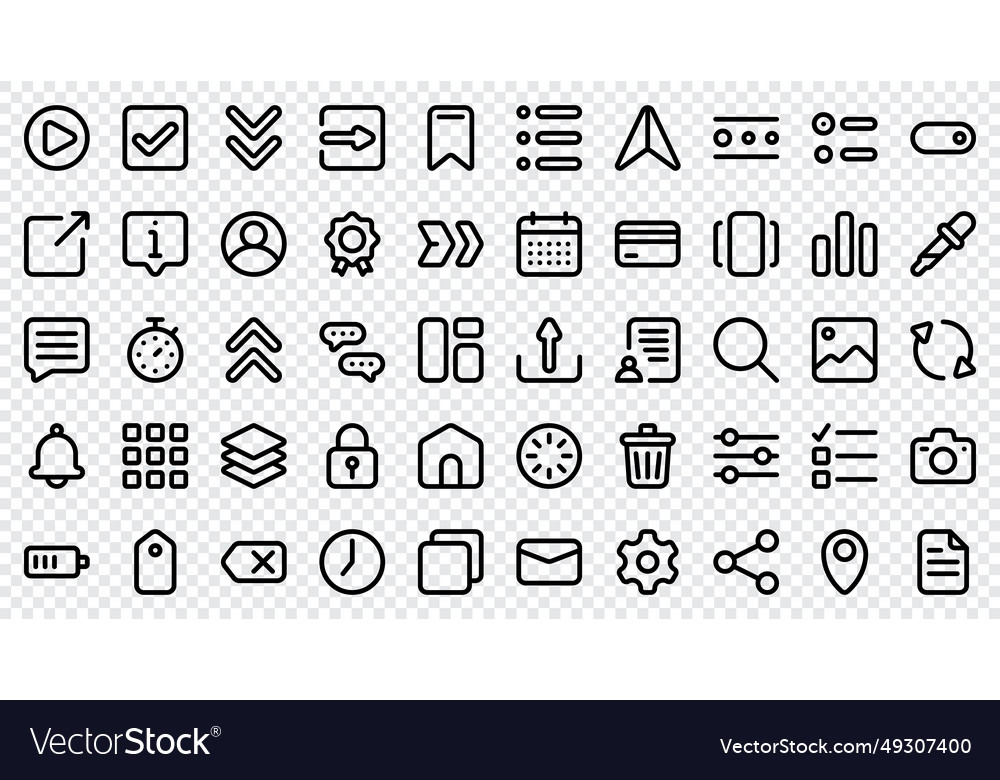Basic user interface essential set line vector image Basic user interface essential set line