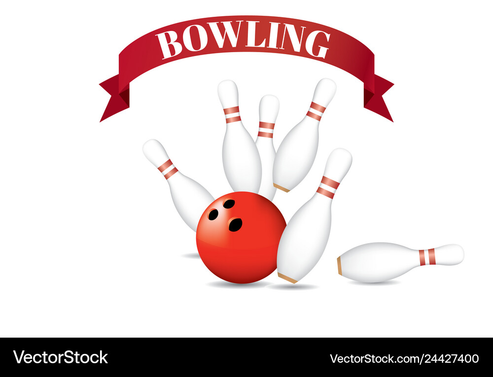 Bowling red ball pins red ribbon Royalty Free Vector Image