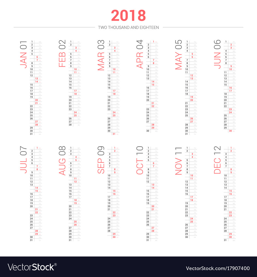 calendar 2018 in vertical design royalty free vector image vertical calendar