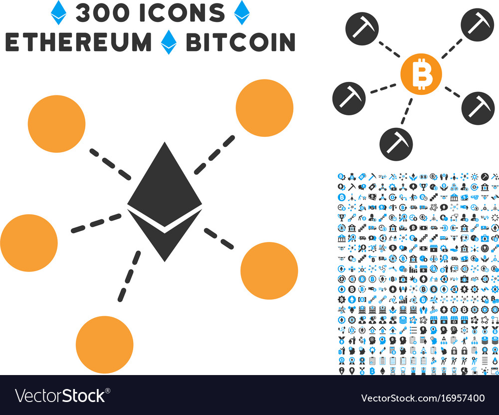 Ethereum net structure flat icon with set
