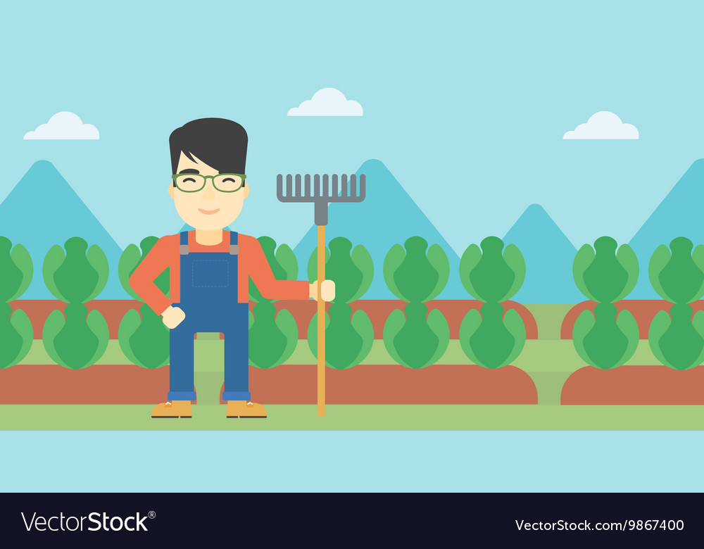 Farmer with rake Royalty Free Vector Image - VectorStock