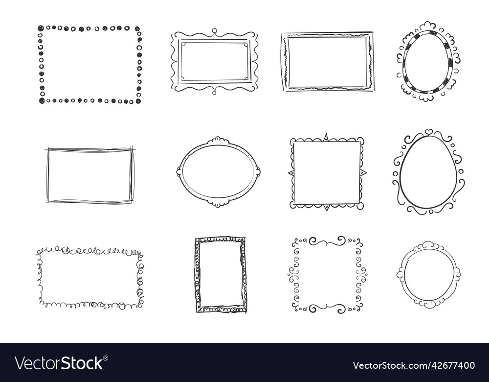 Hand drawn frames square borders scribble doodle Vector Image