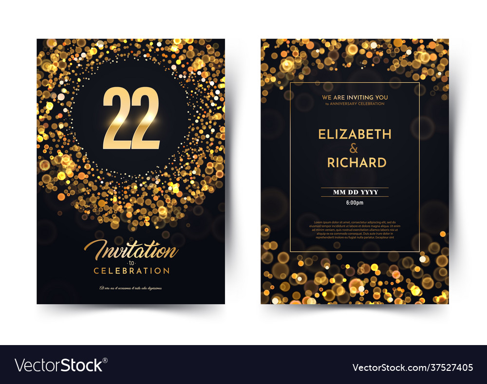 22nd years birthday black paper luxury Royalty Free Vector