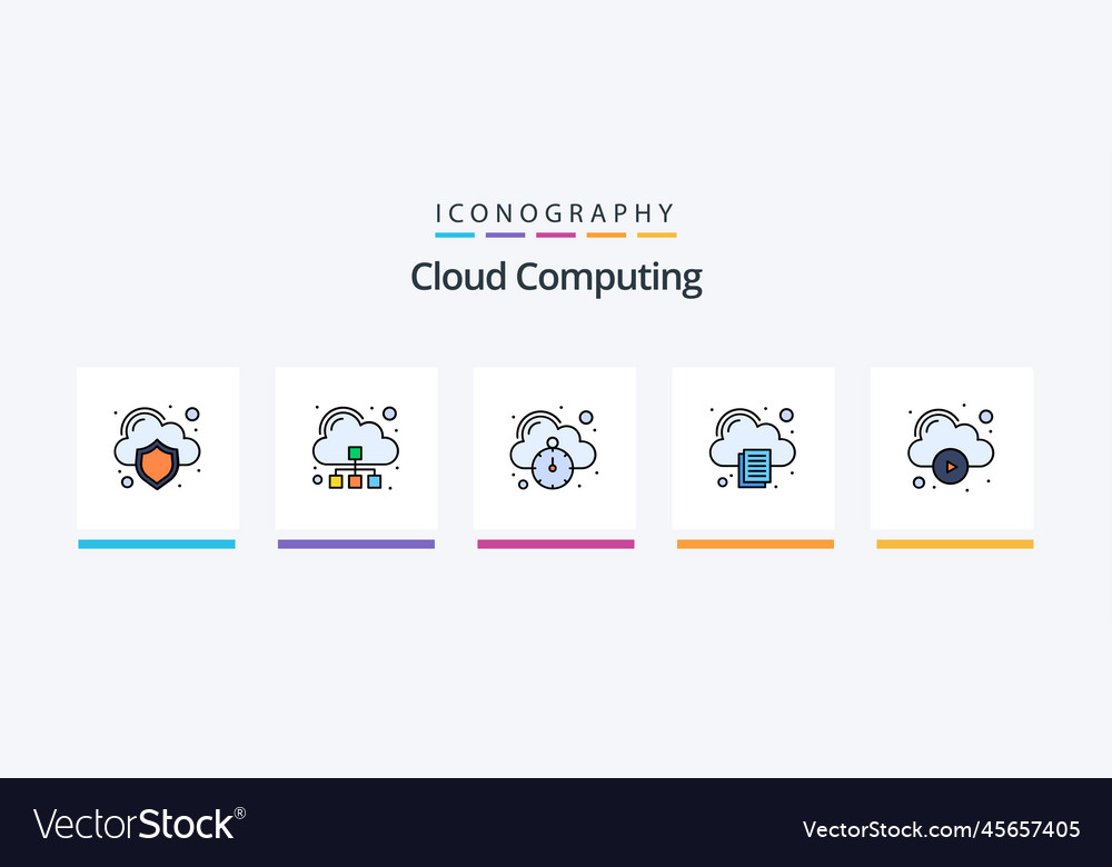 Cloud computing line filled 5 icon pack including