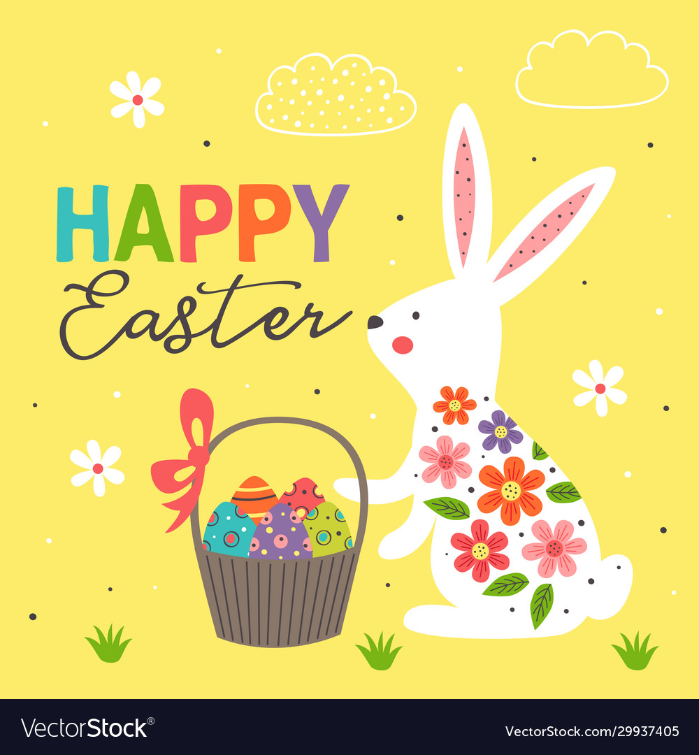 Greeting card with white easter bunny Royalty Free Vector