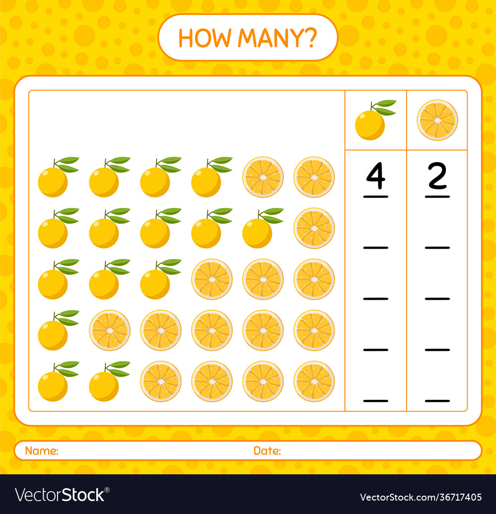 How many counting game with yuzu worksheet vector image How many counting game with yuzu worksheet
