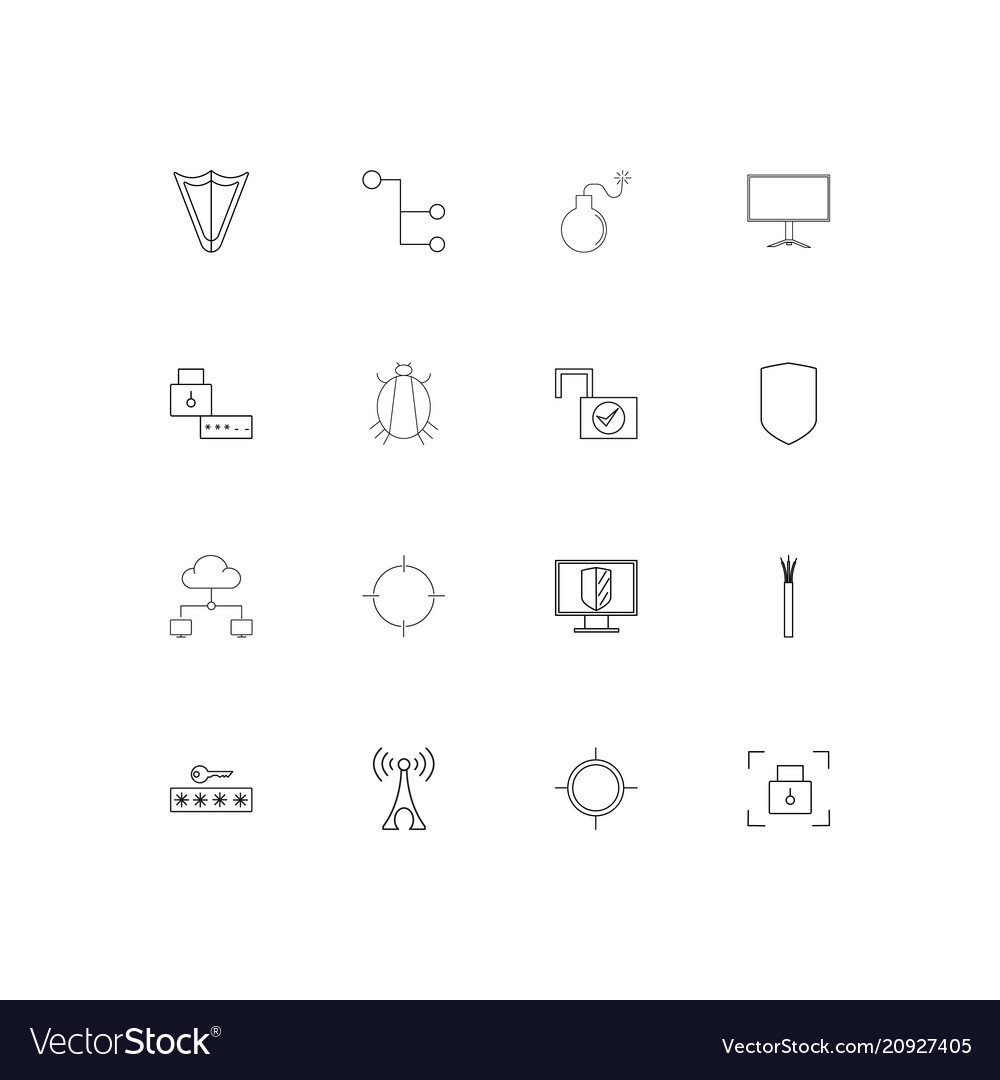 Internet security linear thin icons set outlined