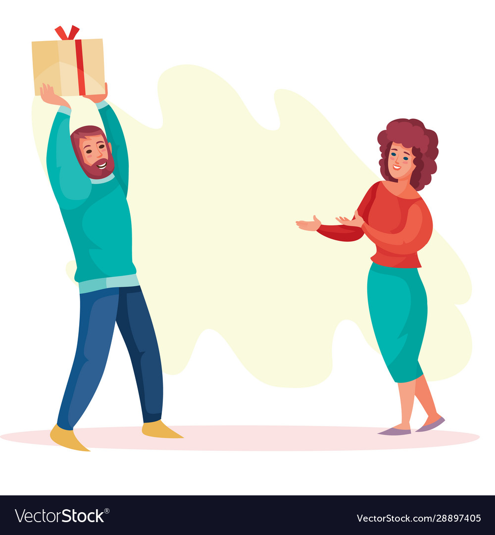 Man gives a girl a box with a gift surprise joy Vector Image