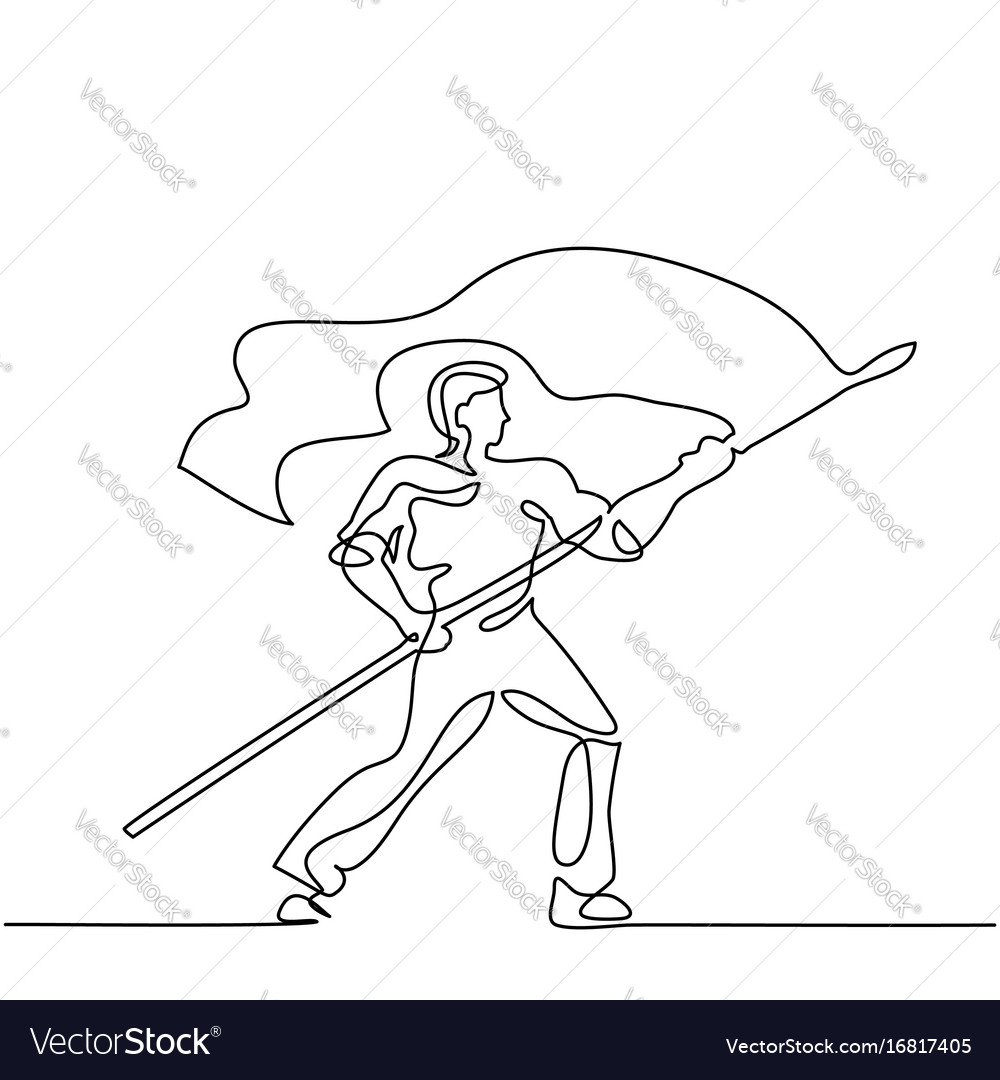 Man holding flag continuous line drawing Vector Image
