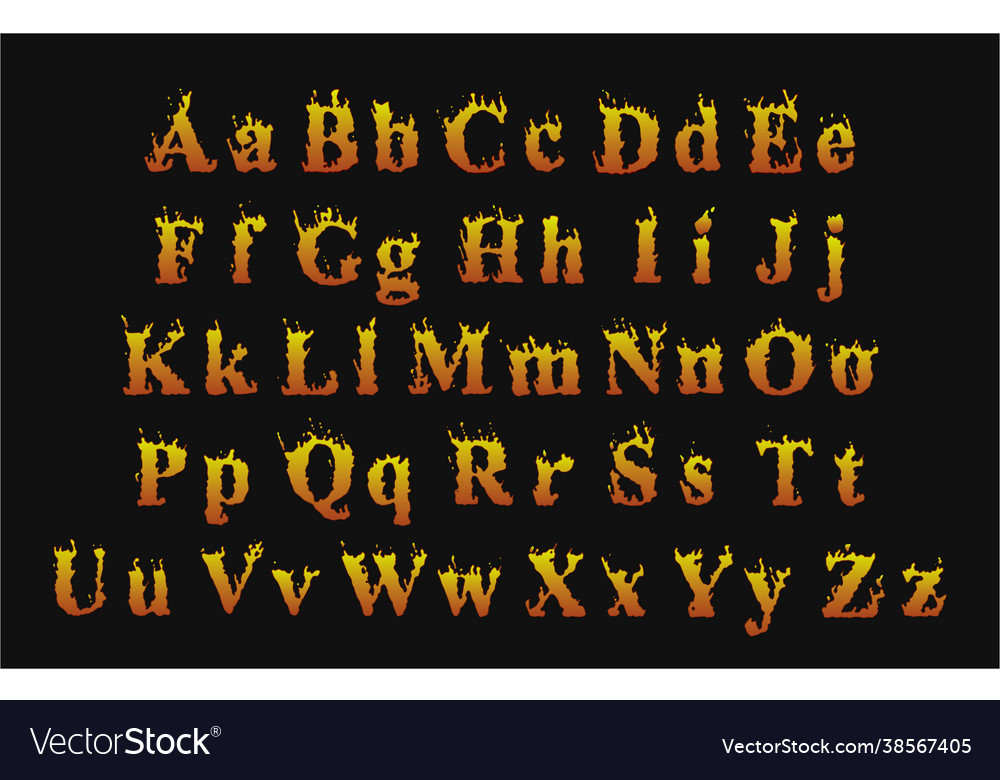 New fire font beautiful burning letters Royalty Free Vector