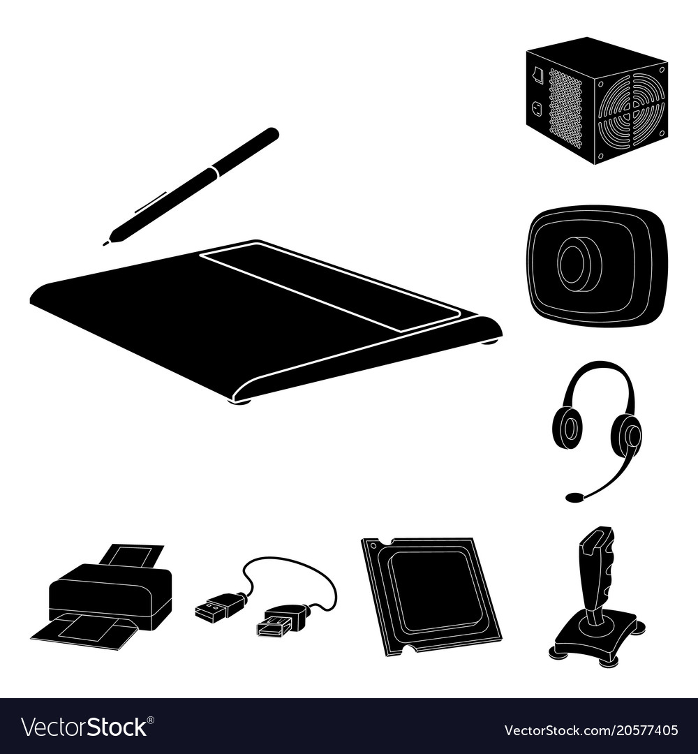 Personal computer black icons in set collection