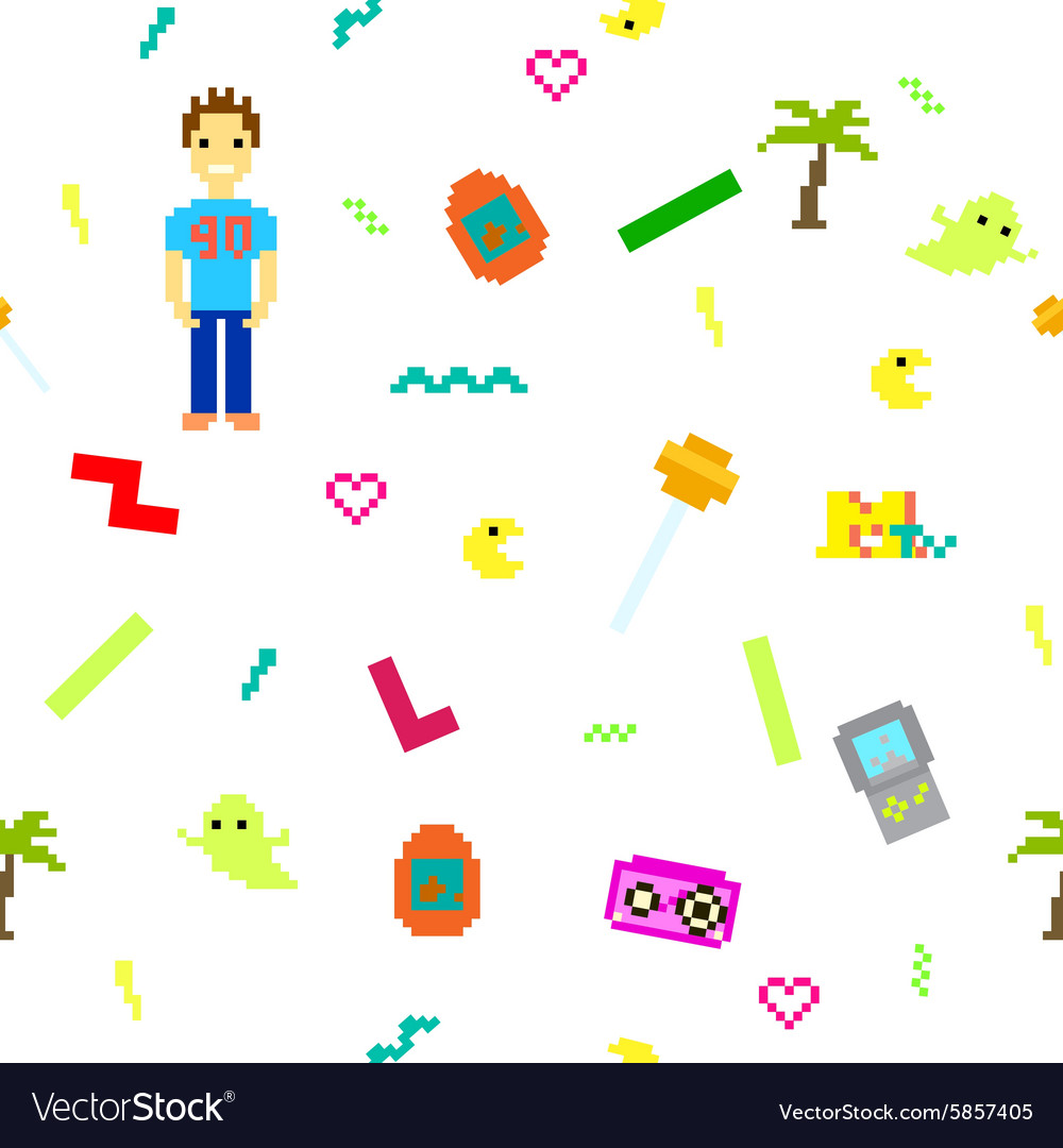 Pixel art 90s retro style seamless pattern Vector Image