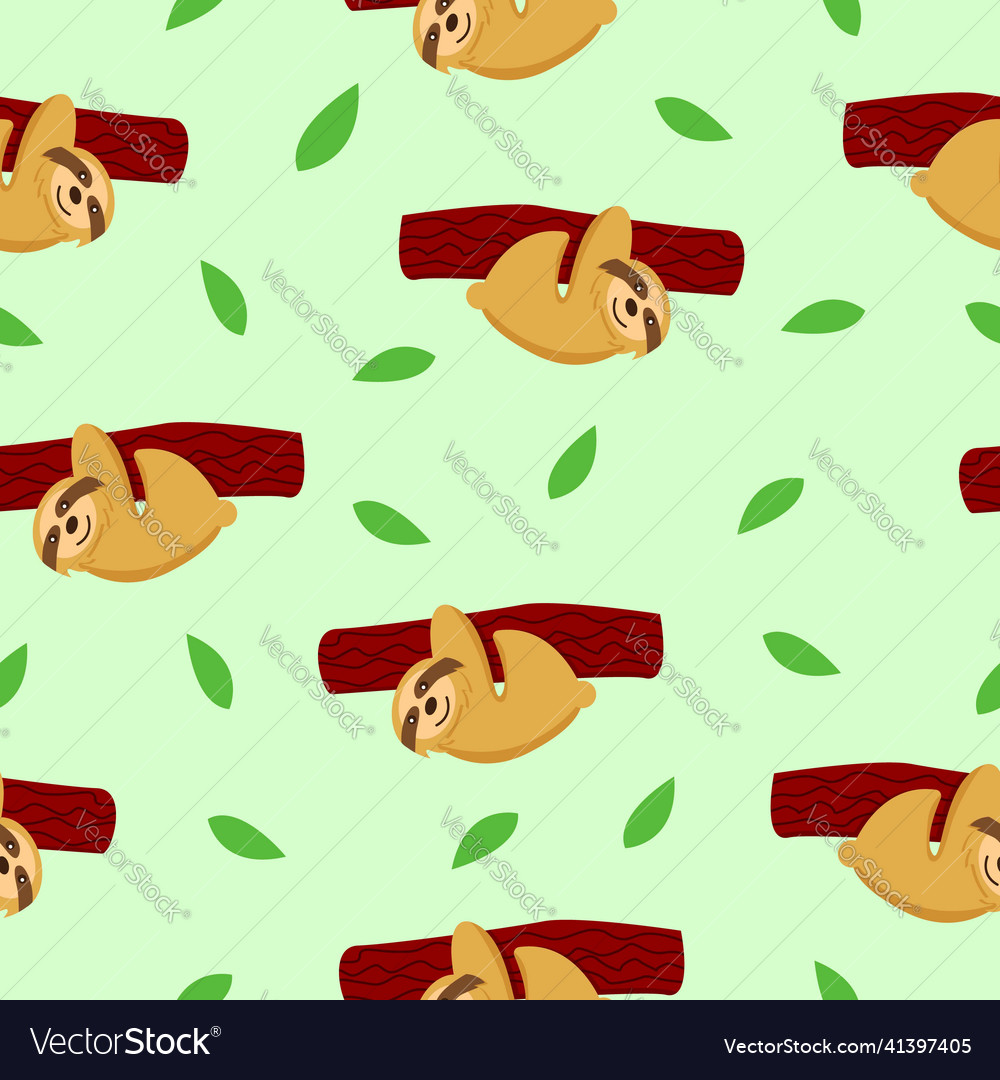 Seamless pattern of sloths hanging on tree branch vector image Seamless pattern of sloths hanging on tree branch