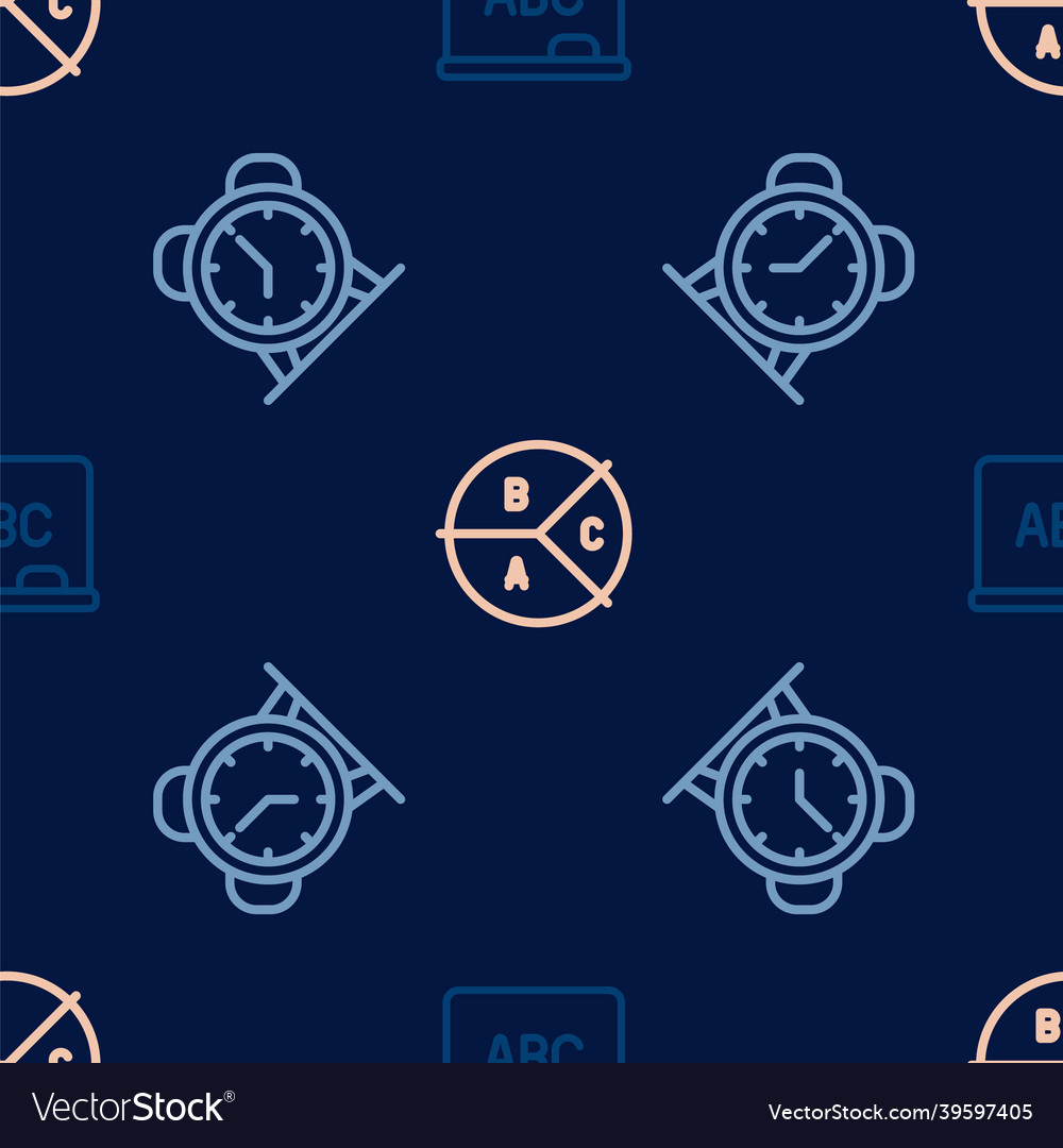 Set line chalkboard alarm clock and pie chart vector image Set line chalkboard alarm clock and pie chart