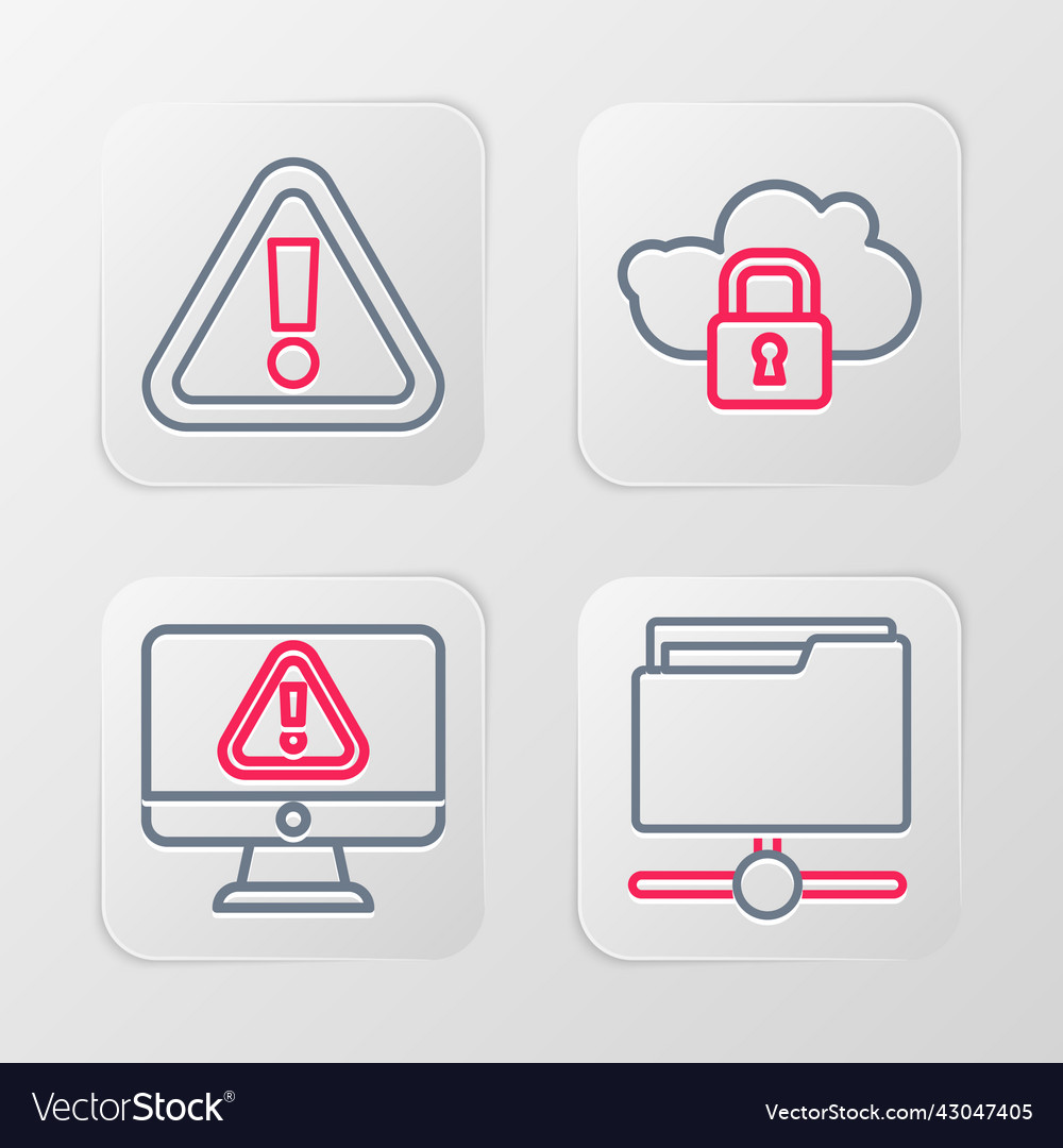 Set line ftp folder monitor with exclamation mark vector image Set line ftp folder monitor with exclamation mark