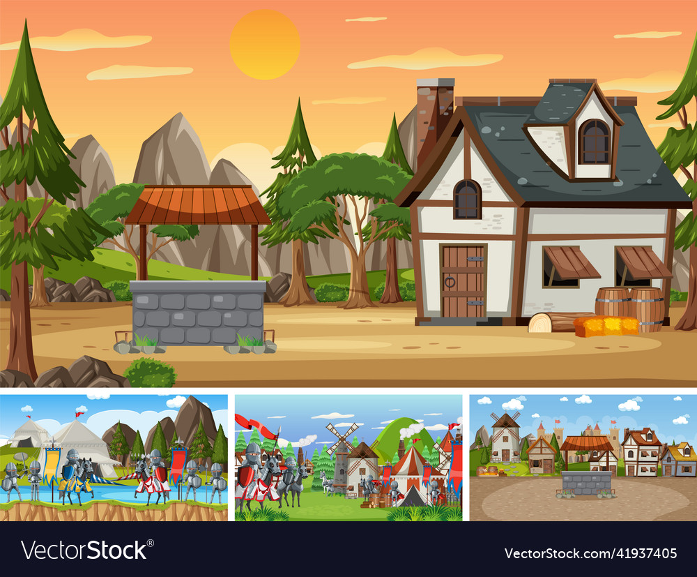 Set of different scene medieval