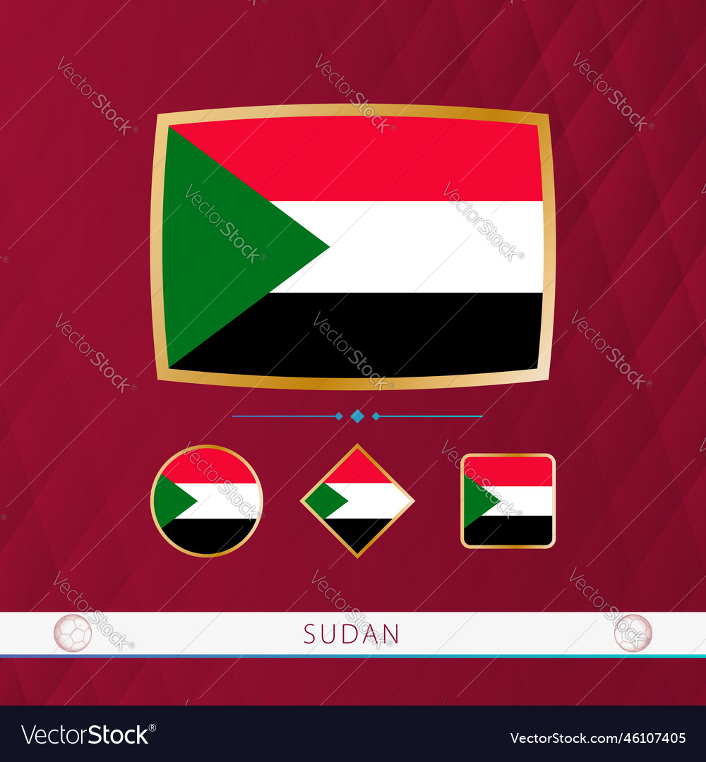 Set of sudan flags with gold frame for use Vector Image Set of sudan flags with gold frame for use