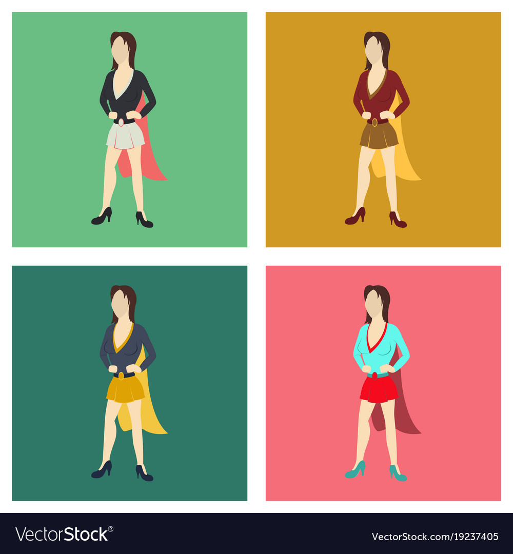 Set of super hero woman flat poster in comic style