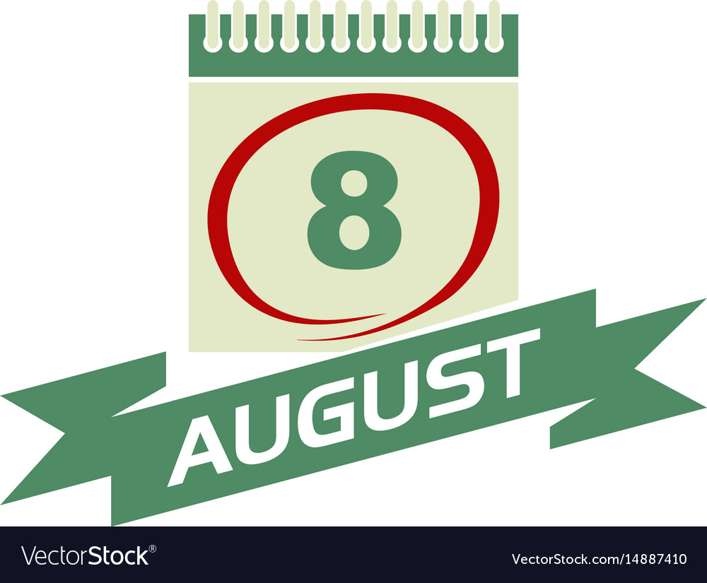 8 august calendar with ribbon Royalty Free Vector Image