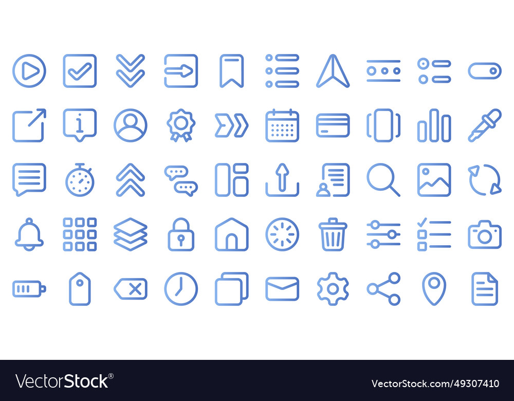 Basic user interface essential set gradient icon vector image Basic user interface essential set gradient icon