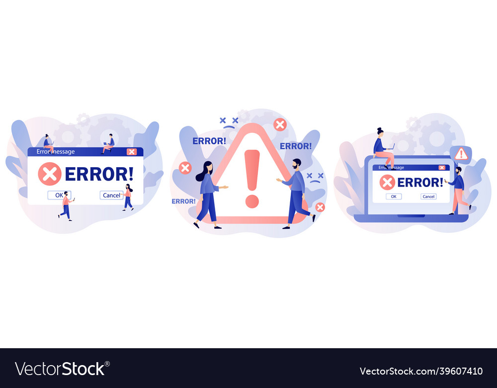 Error message tiny people examining operating vector image Error message tiny people examining operating