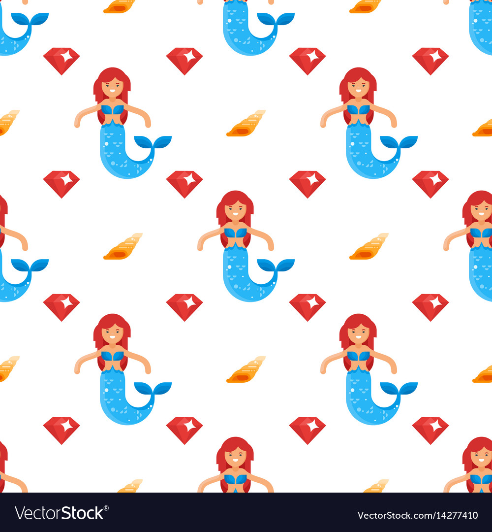 Flat style seamless pattern with mermaid