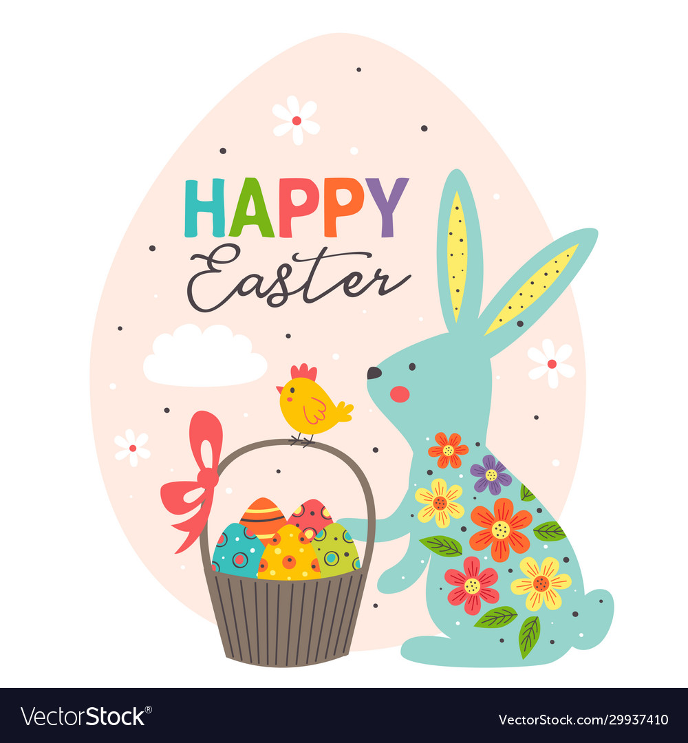 Greeting Card With Blue Easter Bunny In Egg Vector Image