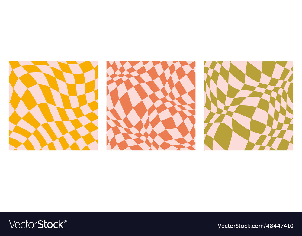 Groovy checkerboard background set retro wavy Vector Image Groovy checkerboard background set retro wavy