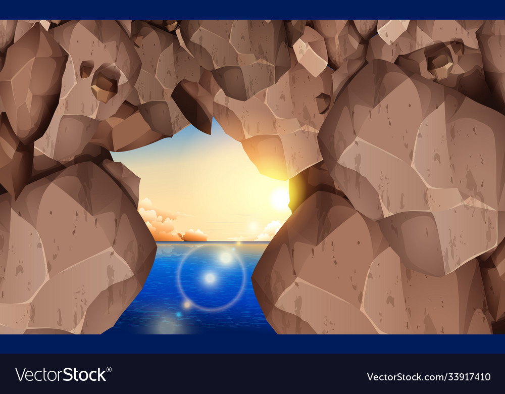 Landscape rock cave in ocean morning