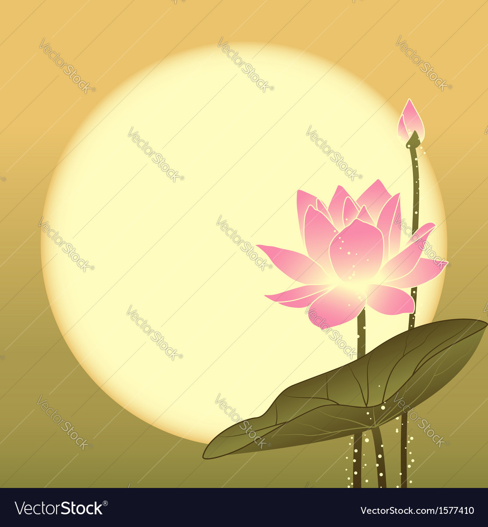 Mid Autumn Festival Lotus Flower And Full Moon Vector Image
