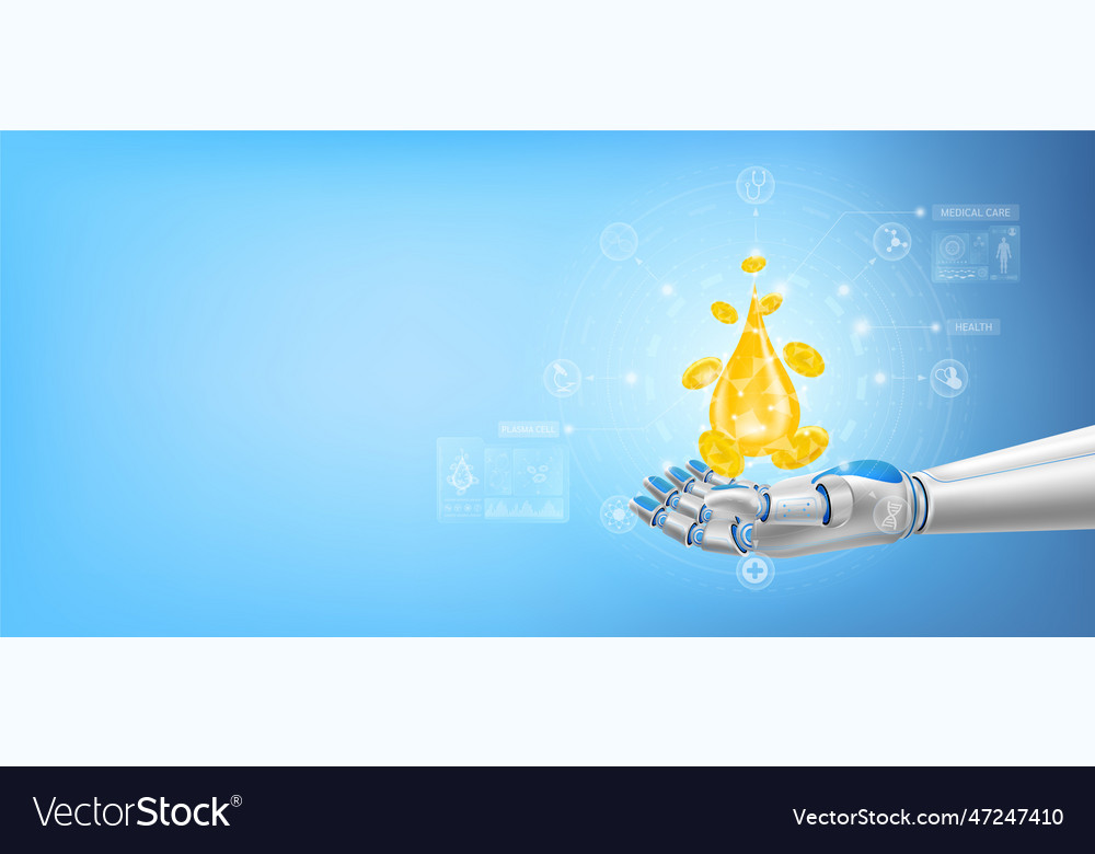 Plasma cells float away from in robot hand vector image Plasma cells float away from in robot hand