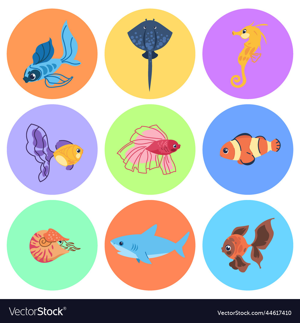 Sea animals cute wild underwater or aquatic Vector Image Sea animals cute wild underwater or aquatic Vector Image