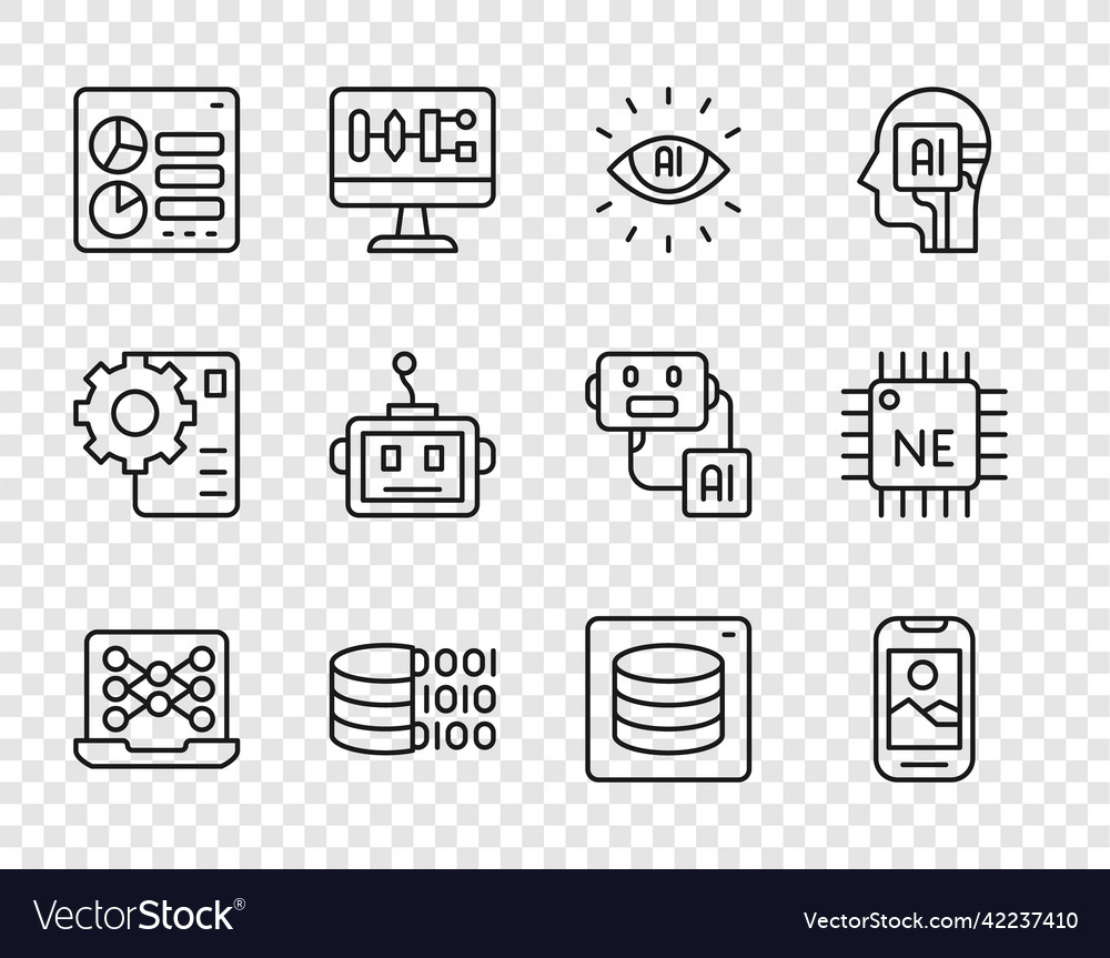 Set line neural network mobile phone artificial Vector Image Set line neural network mobile phone artificial