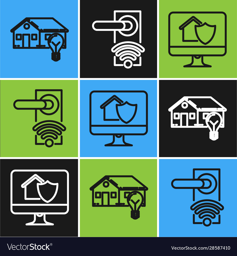 Set line smart house and light bulb computer vector image Set line smart house and light bulb computer