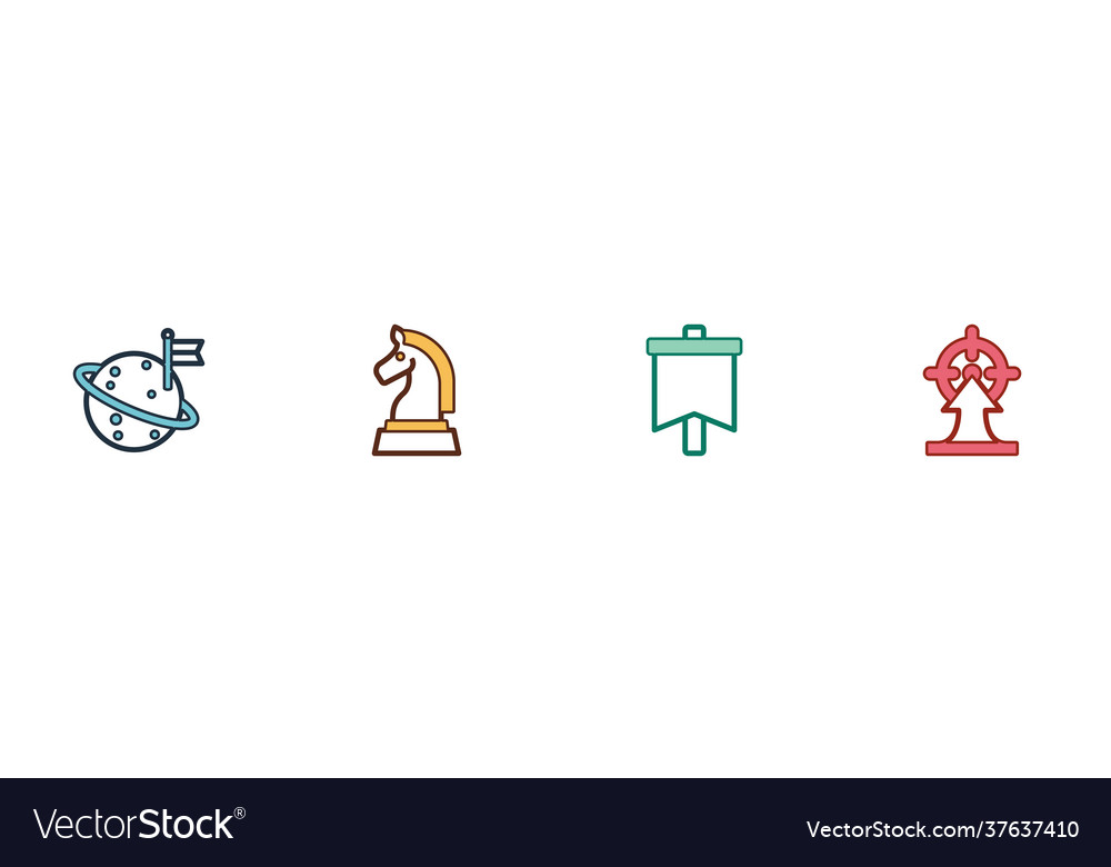 Set moon with flag chess and target icon vector image Set moon with flag chess and target icon