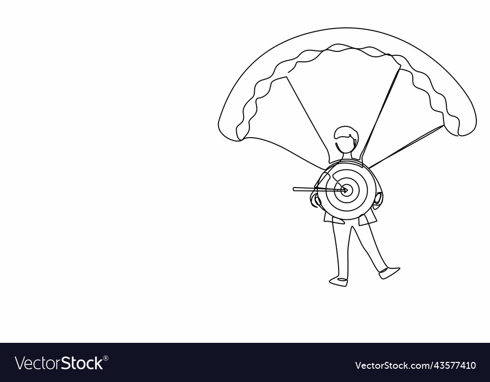 Single one line drawing businessman holding