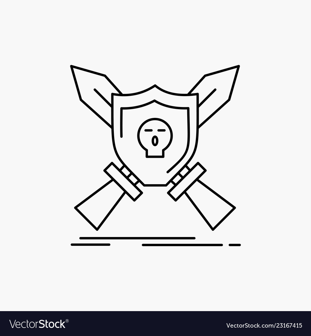 Badge emblem game shield swords line icon isolated vector image Badge emblem game shield swords line icon isolated