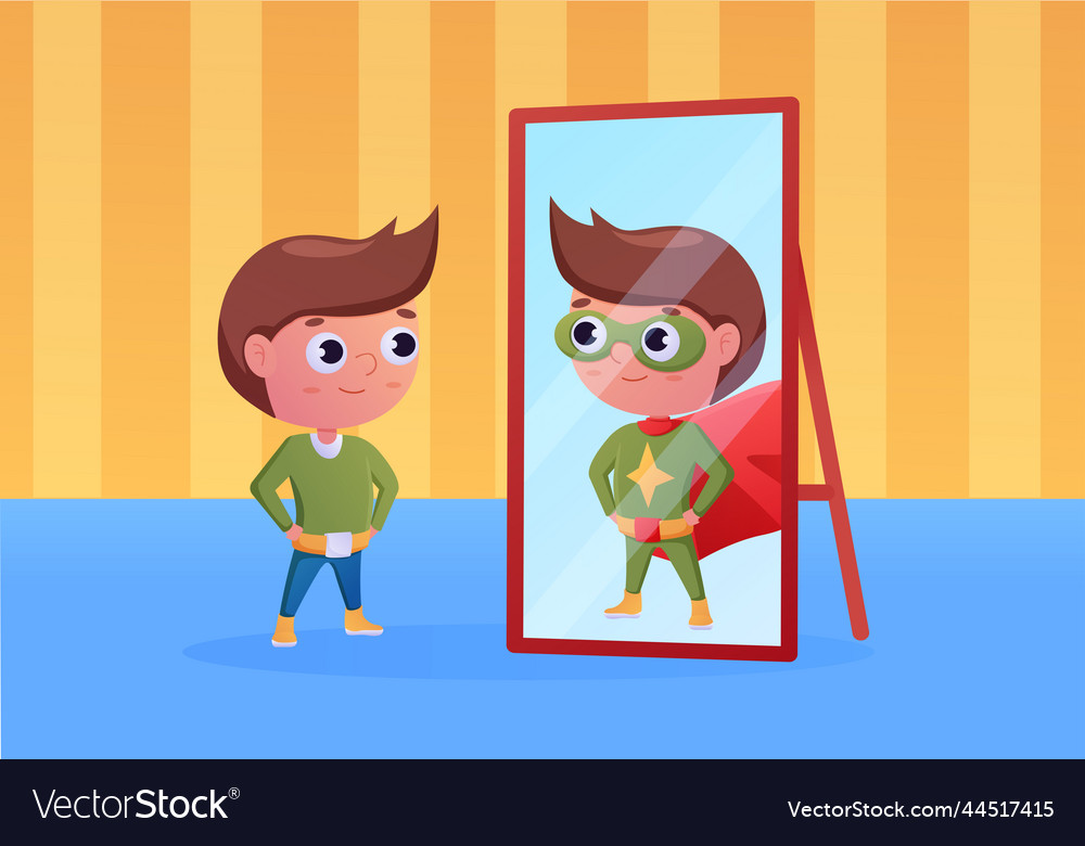 Boy looking at mirror child personal growth Vector Image