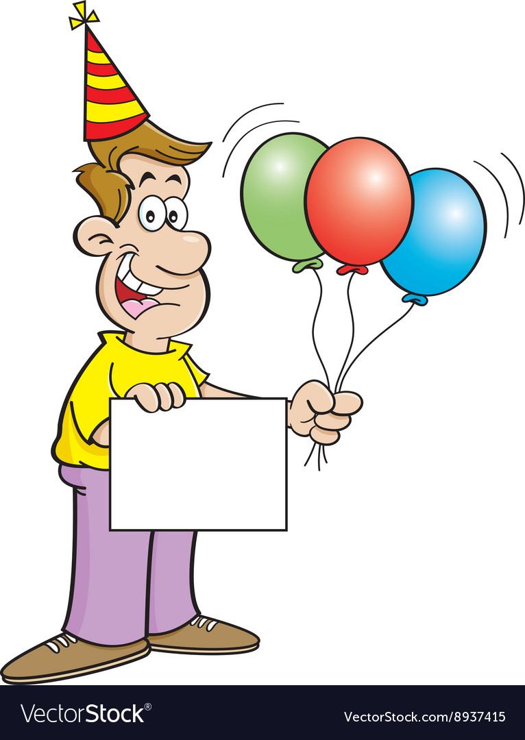 Cartoon man holding a sign and balloons Royalty Free Vector Cartoon man holding a sign and balloons Royalty Free Vector