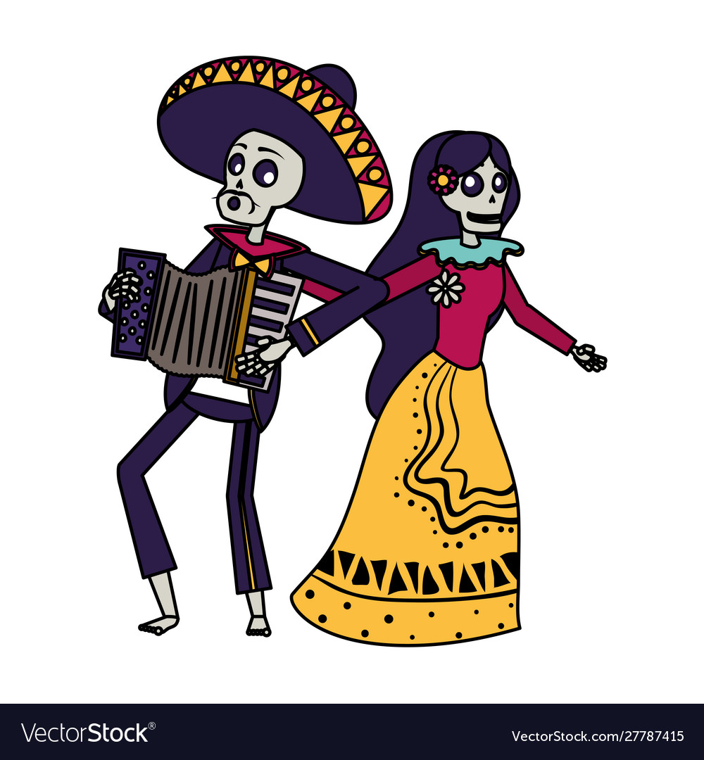 Catrina and mariachi playing accordion couple Vector Image