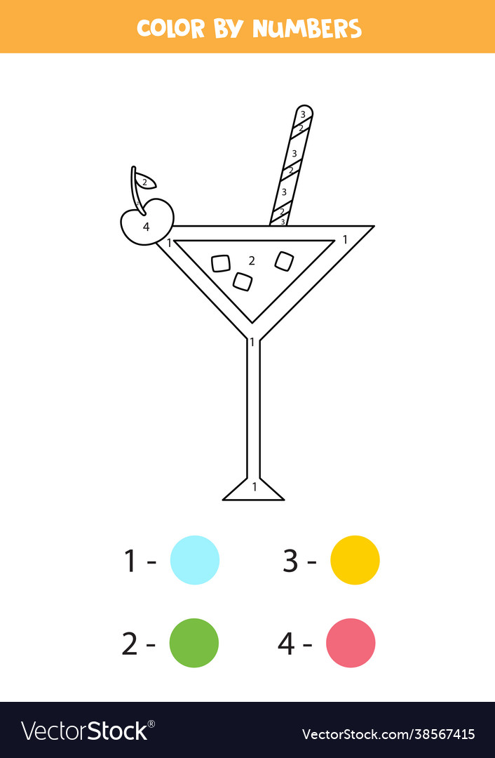 Color summer cocktail numbers worksheet