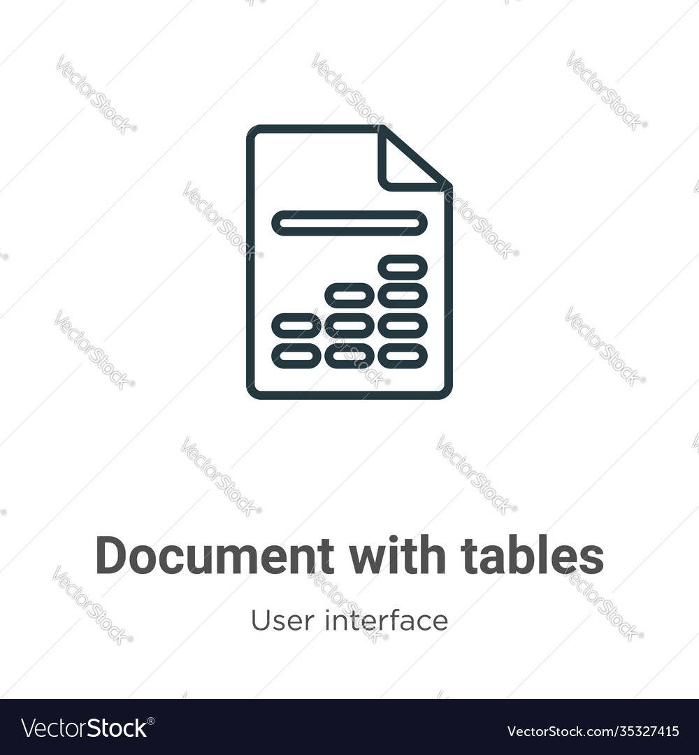 Document with tables outline icon thin line black