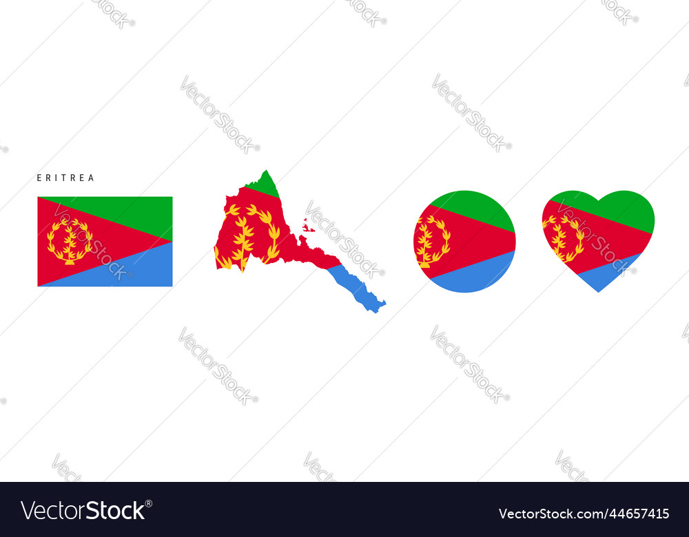 Eritrea flag in different shapes icon set flat vector image Eritrea flag in different shapes icon set flat