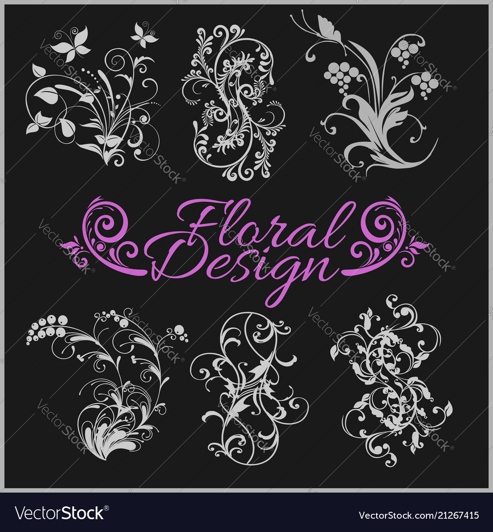 Floral Deco Elemente - Schwarzer Hintergrund