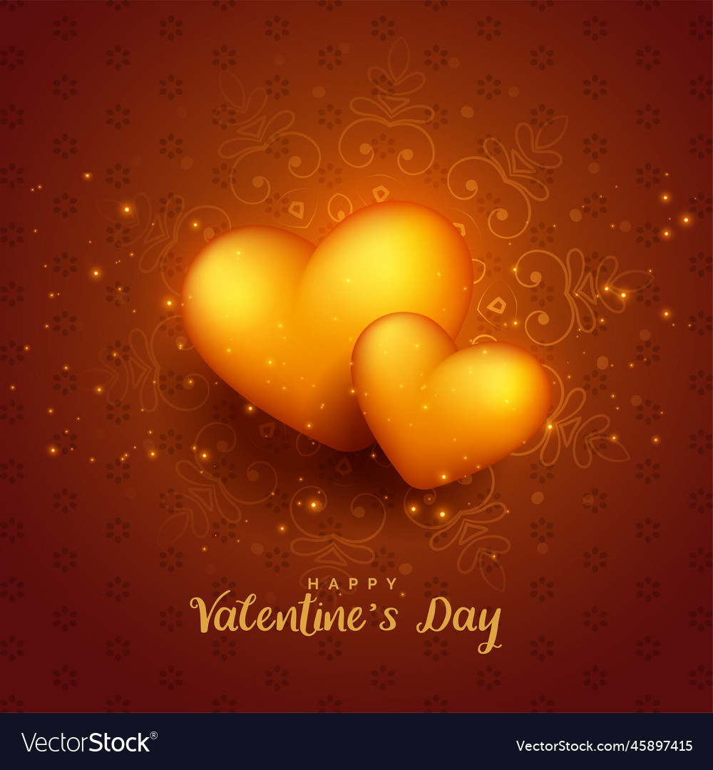 Glowing golden 3d hearts valentines day background